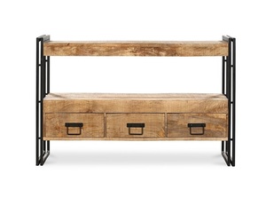 Buffet moderne en bois de manguier pliable avec cadre en métal et 3 tiroirs pour la salle à manger - Product Image 1