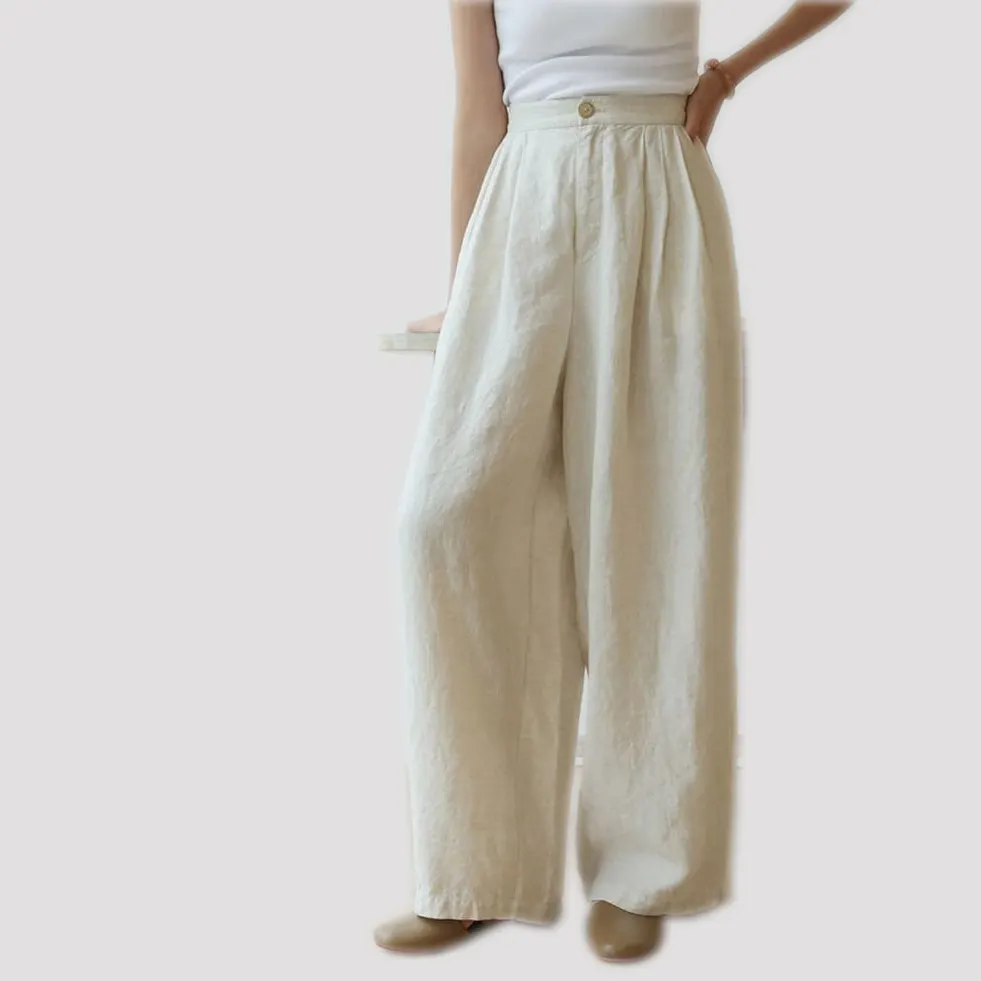 100% linen white pants wide leg linen pants summer loose casual linen pants for women custom style size
