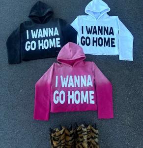 Sudadera Corta Estilo Urbano con Detalle de Bordado Aplicado Personalizado, Corte Holgado, Tela Gruesa, Lavado Vintage, Prenda de Alta Calidad - Product Image 1