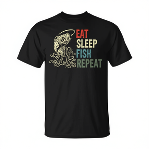 T-shirt « Eat Sleep Fish Repeat » pour les pêcheurs, idéal pour le plaisir actif de la pêche ! - Product Image 2