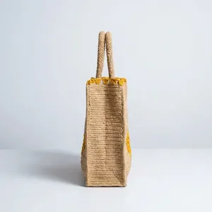 Handmade <b>Raffia</b> Macrame <b>Shoulder</b> <b>Bag</b> with Diamond Lattice Pattern Portable Tote for Women Fashion Daily Travel - Product Image 2