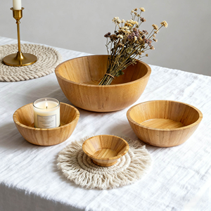 ชุดชามสลัดไม้ไผ่ขัดเงาสไตล์คลาสสิกธรรมชาติ น้ำหนักเบา เป็นมิตรกับสิ่งแวดล้อม เหมาะสำหรับงานปาร์ตี้ - Product Image 2