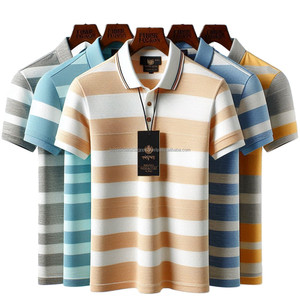 เสื้อโปโลแขนสั้นผ้าคอตตอนสวมใส่สบายทนทานเสื้อกีฬาแขนสั้นระบายอากาศได้ดีเสื้อโปโลเล่นเทนนิสลายทางมีกระดุมปกเสื้อ - Product Image 1