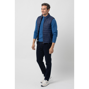 Chaleco acolchado de ajuste regular azul marino para hombre, poliéster a prueba de viento, bolsillos con cremallera de dos tonos, talla S para uso exterior - Product Image 2
