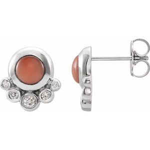 Pendientes Vintage con Cabujón y Diamantes, Oro de 14k/18k, Engaste de Bisel, Acentos Blancos/Amarillos/Rosados, Diseño Floral - Product Image 1