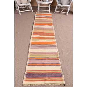2.2x9.8 ft Vintage Turkish <b>Rug</b>, <b>Runner</b> <b>Rug</b>, Orange Purple Patchwork Wool <b>Rug</b> - Product Image 1