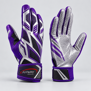 Gants de football américain très demandés, gants de sport à doigts complets, violet argenté, antidérapants, respirants, avec sangle de poignet réglable - Product Image 4