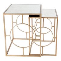 Ensemble de 2 tables basses gigognes en métal doré, plateau en marbre extensible, nouveau design, salon, mobilier de haute qualité avec revêtement en poudre