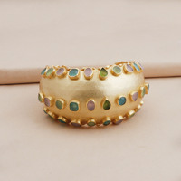 Pulseras de brazalete de latón chapado en oro con incrustaciones de chalcedonia multicolor, piedra de nacimiento para mujer, El Joyero Wedding
