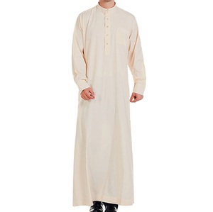 Respirant traditionnel musulman hommes prière arabe dubaï Style col montant Robe grande taille vêtements islamiques Thobes pour le Hajj et la Omra - Product Image 3