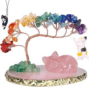 Kindfull <b>Crystal</b> Cat Chakra Healing Stones <b>Animals</b> Money Tree Sleeping Cat Statue Amethyst Home Decoration DIY Figurine - Product Image 1