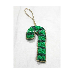 El diseño antiguo más hermoso hecho a mano con cuentas trabajo Color verde personalizar adornos colgantes en forma para decoraciones para árboles de Navidad - Product Image 1
