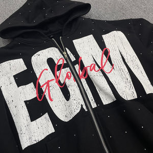 เสื้อมีฮู้ดติดซิปสำหรับผู้ชายเสื้อมีฮู้ดผ้าปักโลโก้ผ้าเฟรนช์เทอร์รี่แนวสตรีท - Product Image 2