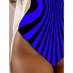 Traje de baño de buceo con estampado de cebra y cuello redondo para mujer, 38231 - Azul - Product Image 3