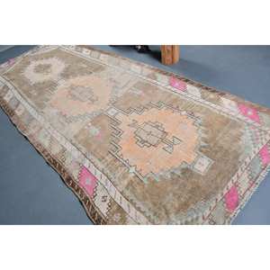 Alfombra turca Vintage de 5,2x12,3 pies, hecha a mano, marrón, Beige, lana, área grande, diseño de retazos, pasillo Rectangular, látex para decoración de habitación - Product Image 4