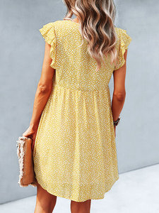 Vestido de Chifón con Estampado Floral y Cuello en V, Personalizado, Talla Grande, Sexy, Casual, con Volantes, Manga Corta, Decoración con Patrón de Princesa - Product Image 5