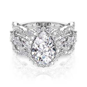 Ensemble de bagues de mariage Jeulia Halo en argent sterling avec coupe poire et alliance éternité - Product Image 2