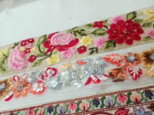 Custom Made Embroidered Thread Work <b>Laces</b> With Multi Coloured Options in Sequins Embroidery in 1.5 Inch Width - Product Image 2