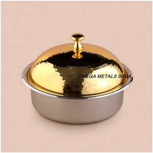 Casserole en acier inoxydable avec couvercle doré martelé et base argentée, chauffe-plat pour la cuisine à domicile - Product Image 3