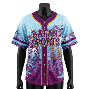 Maillot de baseball pour femmes, 180 GSM, polyester premium respirant, violet et bleu, logo en sublimation graphique, maillot de baseball pour femmes - Product Image 3
