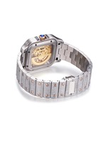 Hochwertige Edelstahl-Geschäftsuhr in Silber und Gold mit Diamantbesatz und Quadratischem Zifferblatt