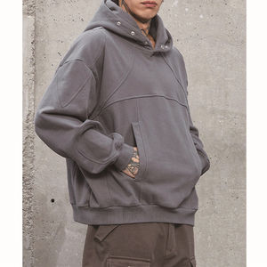 Sudadera con Capucha para Hombre de Alta Calidad, Estilo Patchwork de Algodón, Holgada, con Botones, Bolsillo Tipo Canguro y Hombros Caídos - Product Image 3