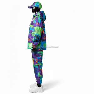 Ensemble coupe-vent pour femmes en polyester ripstop de qualité supérieure, avec blocs de couleur graffiti, logo personnalisé par transfert thermique, coupe-vent grande taille - Product Image 3