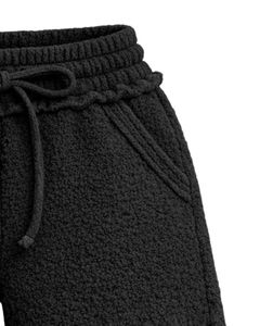 Shorts en molleton sherpa noir pour femmes, confortables, doux, en peluche, vêtements de détente, taille élastique, cordon de serrage, décontractés, confortables pour l'hiver - Product Image 3