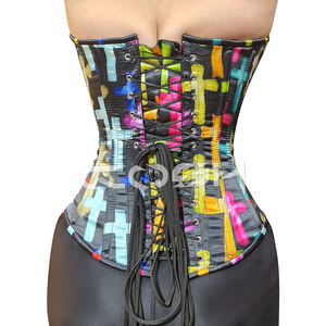 Corset en satin imprimé croix multicolores, cintré pour une taille sablée, idéal pour la mode et le maintien de la silhouette - Product Image 4