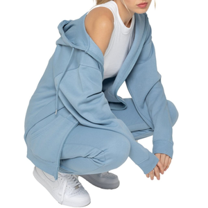 Haute qualité dames 100% coton polaire survêtement ensembles respirant Style sportif pour l'hiver col à capuche taille élastique avant Logo - Product Image 5