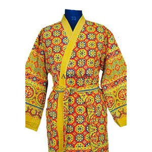 Elegante Bata de Algodón Kantha de Alta Calidad con Diseño Floral de Retazos, Cuello en V y Cierre con Cordón, Kimono, Vestido de Noche Nupcial para - Product Image 3