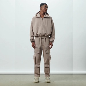 Sudadera con capucha y cremallera Vintage Boxy Fit de alta calidad con capucha de estilo pasamontañas Logotipo personalizado Sudadera con cremallera recortada para hombres En stock - Product Image 3