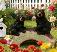 Statue de jardin en résine en forme d'ours noir, panneau de bienvenue pour la famille, figurine d'ours pour décoration extérieure