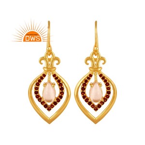 Bonito diseño de pendientes de granate y piedras preciosas de cuarzo rosa pendientes venta al por mayor chapado en oro de la joyería - Product Image 4
