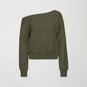 Haute qualité personnalisé femmes Baggy à manches longues ourlet brut sweat hors épaule goutte-épaule impression hiver éponge tissu - Product Image 6