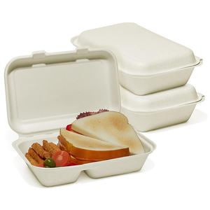 กล่องอาหารกลางวันแบบใช้แล้วทิ้ง ฝาพับแบบแบ่งช่อง ทำจากไฟเบอร์ขึ้นรูป - Product Image 1