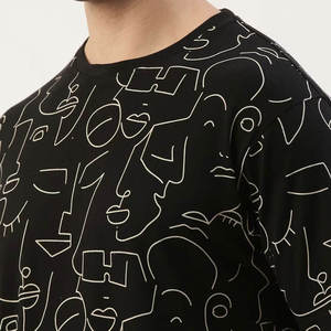 T-shirt à manches courtes et col rond pour hommes, noir, avec motif abstrait de visage imprimé, décontracté, surdimensionné, avec image graphique - Product Image 6
