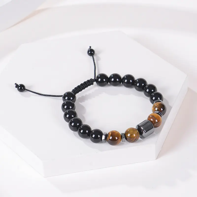 Men Women Spiritual Braided Gemstone Rope Adjustable Beaded Bracelet Jewelry Natural Tiger Eye Volcanic Rock Lava Stone Bracelet