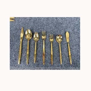Mejor Venta de acero inoxidable Metal oro espejo pulido con mango largo de diseñador tenedor a granel cuchara juegos de cubiertos cuchillo de mantequilla - Product Image 1