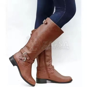 2024 moda ocio PU cuero encaje hasta cremallera romana pantorrilla botas altas gruesas botas de mujer - Product Image 2