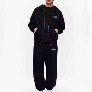 Survêtements 100% coton surdimensionnés pour hommes, deux pièces personnalisés, couleur unie pour impression bouffante pour la saison d'hiver - Product Image 1