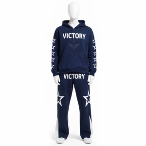 Custom Half Zip Up Hoodie Flared Sweatpants Set Suit Heavyweight 500 Gsm Tracksuit Men - Product Image 2