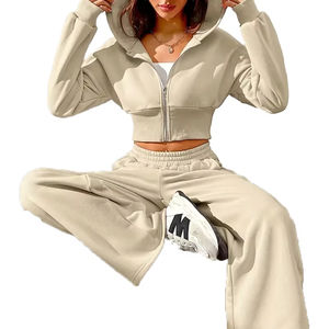 Chándal de mujer extragrande de manga larga de color sólido con capucha y cremallera de fabricante OEM para mujer - Product Image 6