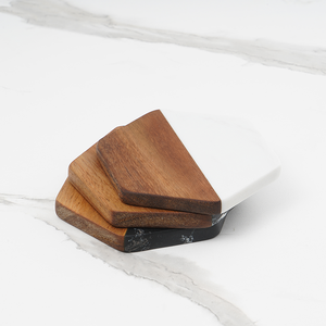Handmade Wholesale decorative Natural wooden marble <b>coaster</b> wooden <b>coasters</b> white <b>black</b> wooden marble <b>coaster</b> - Product Image 4