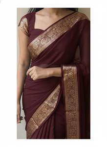 Nouveautés : Sari en crêpe de viscose avec chemisier assorti. Le viscose, contrairement aux tissus synthétiques, est respirant et très absorbant. - Product Image 4