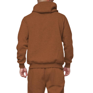 Ensemble survêtement en molleton marron pour homme avec logo personnalisé, sweat à capuche et pantalon de jogging, tenue décontractée d'hiver chaude en deux pièces, fabricant OEM - Product Image 6