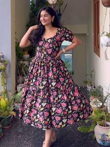 Vestido de una pieza con estampado Floral de Georgette negro para mujer, vestido de diseñador para fiesta de boda, traje de estilo largo de seda, modelo indio - Product Image 2