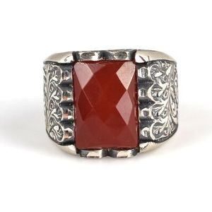 Handcrafted 925 Sterling Silver Rectangular Agate Stone Men's <b>Ring</b> for Hip Hop Style-Invisible Setting - Product Image 5
