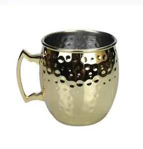 Tasse en céramique indienne faite à la main saine meilleure tasse de mule de Moscou en acier inoxydable placage de cuivre poignée en laiton prix de gros disponible - Product Image 3