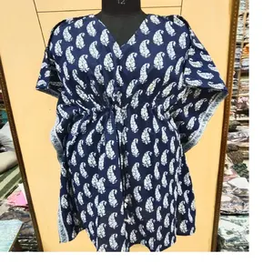 custom made 100 % cotton printed kaftan for ladies & girls for all seasons in sizes in dark blue coloured paisley design